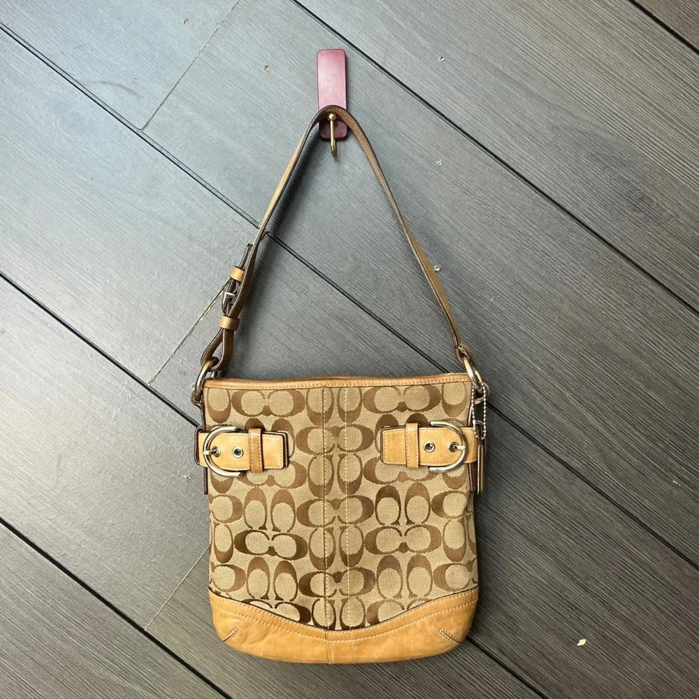 Coach Women's Signature Soho Shoulder Bag Brown Tan Canvas Leather Y2K
